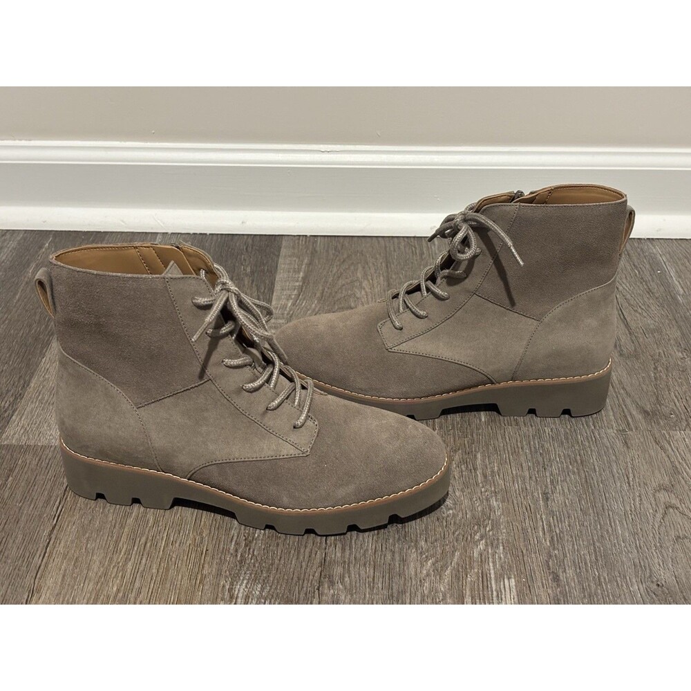 Vionic Womens Larson Water Repellent Suede Lace-Up Ankle Boots Stone Size 7.5